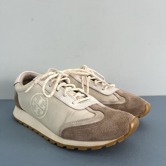 Tory Burch Annie Nylon Suede Ivory White Runner Sneakers - Picture 1 of 9